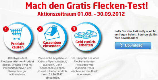 Ariel Fleckentferner Cashback-Aktion