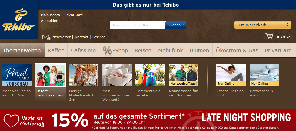 15% Rabatt auf das gesamte Sortiment bei Tchibo