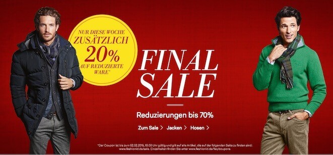Peek & Cloppenburg Fashion ID Sale mit 20% extra Rabatt